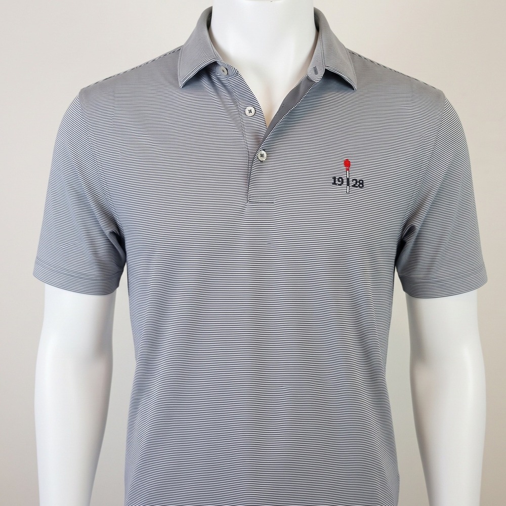 Peter Millar Sea Island 1928 Resort Golf Polo Gray White Striped Luxury Mens M